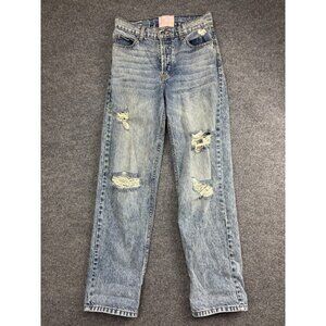Revice Jeans Womens 25 Blue High Rise Distressed Straight Leg Button Fly Denim